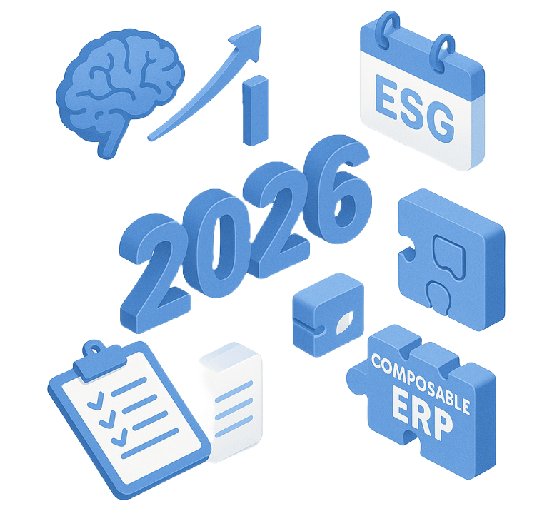 Ein Experten-Rückblick und Ausblick auf 2026: Wie KI, ESG und Composable ERP die Softwareauswahl verändern. Strategien, Use Cases und Checklisten für Entscheider