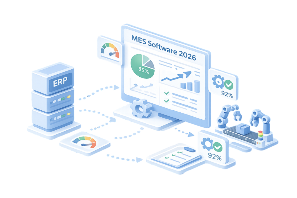 Steigern Sie Ihre OEE mit professioneller MES Software 2026. Erfahren Sie alles über BDE, Maschinendaten und den Lückenschluss zwischen ERP und Shopfloor.