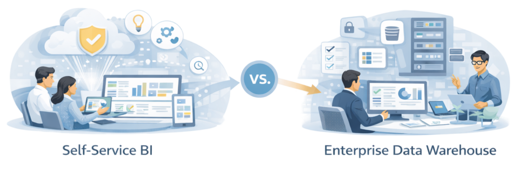 Self-Service BI vs. Enterprise Data Warehouse: Sourcing-Strategie 2026