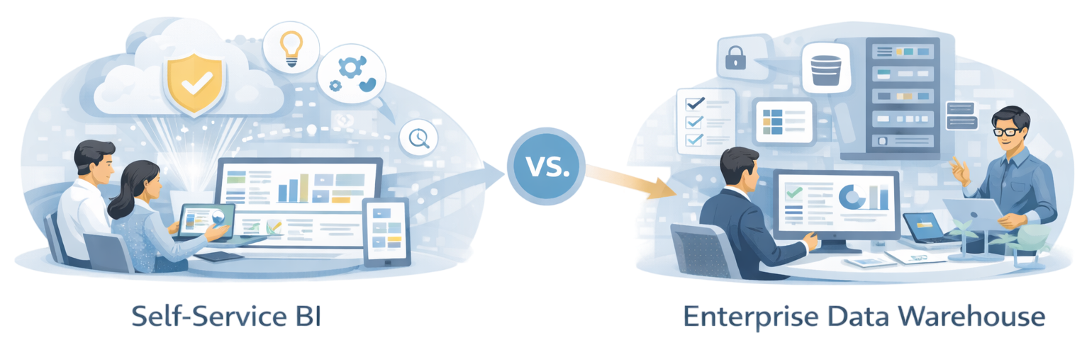 Self-Service BI vs. Enterprise Data Warehouse: Sourcing-Strategie 2026